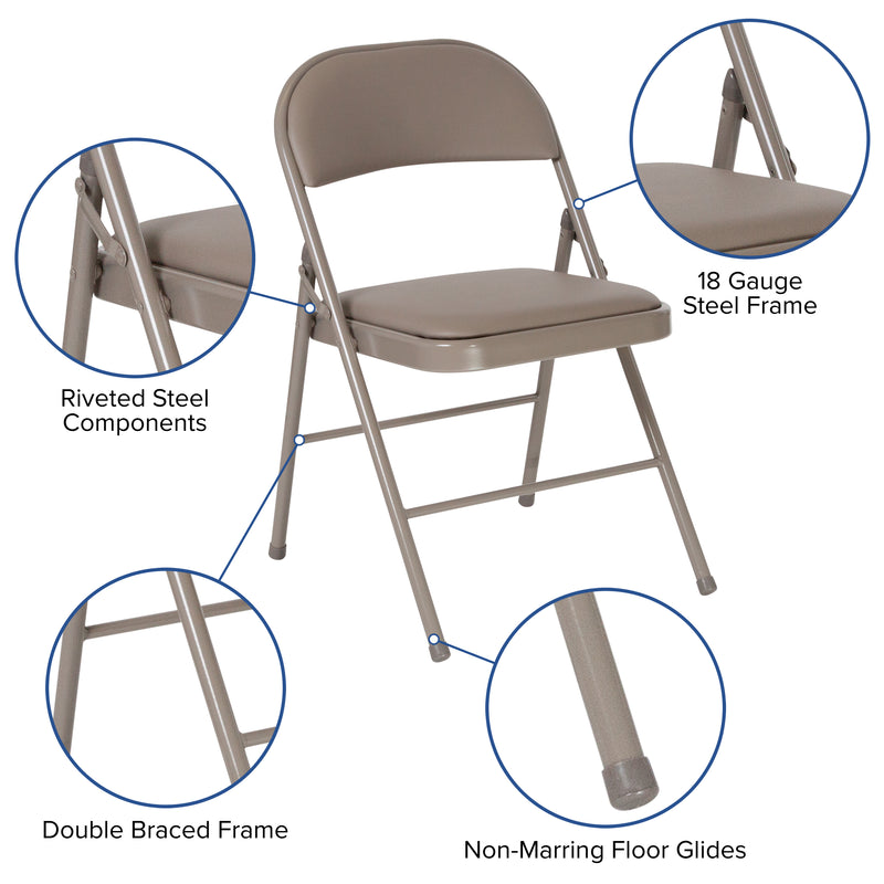 2 Pack SINGLEWAVE Series Double Braced Gray Vinyl Folding Chair