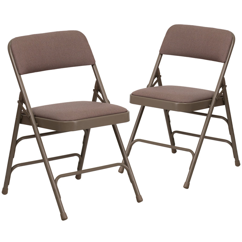 2 Pack SINGLEWAVE Series Curved Triple Braced & Double Hinged Beige Fabric Metal Folding Chair