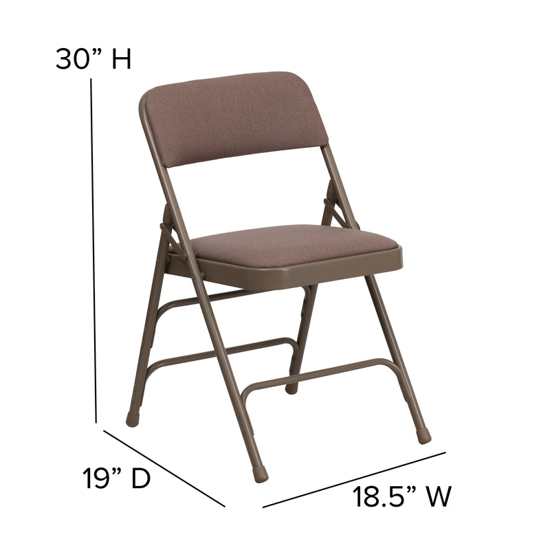 2 Pack SINGLEWAVE Series Curved Triple Braced & Double Hinged Beige Fabric Metal Folding Chair