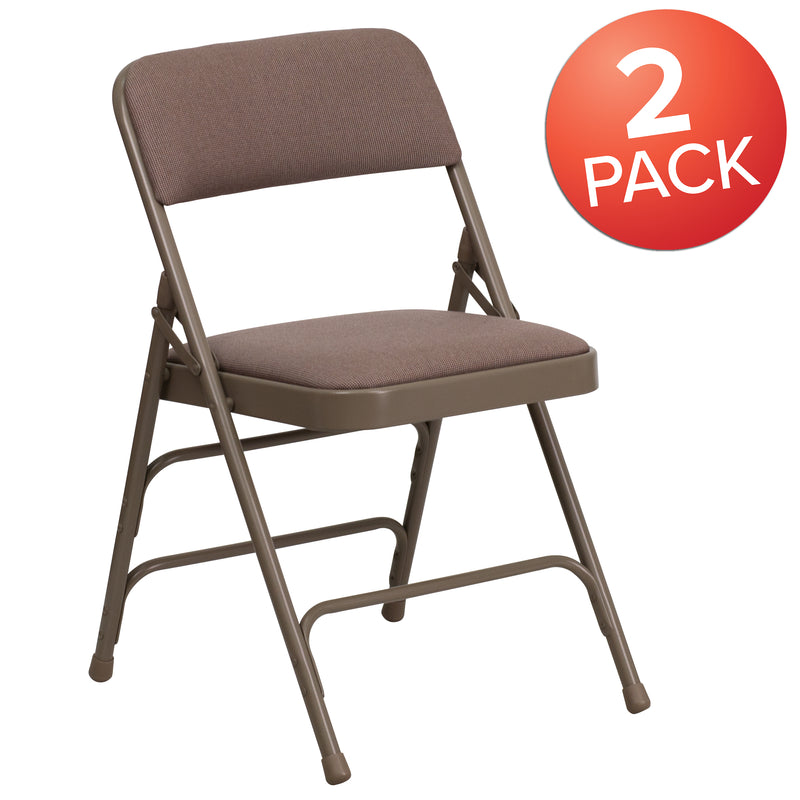 2 Pack SINGLEWAVE Series Curved Triple Braced & Double Hinged Beige Fabric Metal Folding Chair