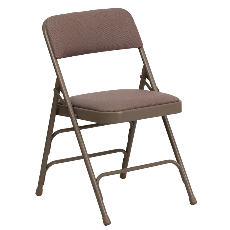 2 Pack SINGLEWAVE Series Curved Triple Braced & Double Hinged Beige Fabric Metal Folding Chair