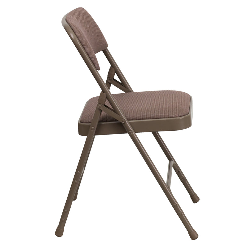 2 Pack SINGLEWAVE Series Curved Triple Braced & Double Hinged Beige Fabric Metal Folding Chair