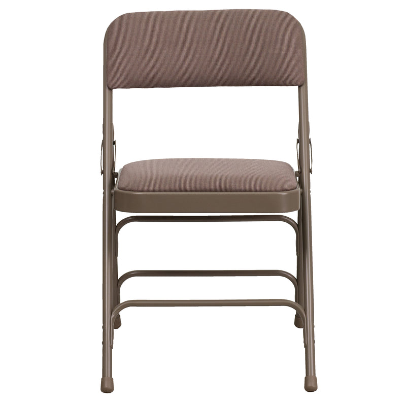 2 Pack SINGLEWAVE Series Curved Triple Braced & Double Hinged Beige Fabric Metal Folding Chair