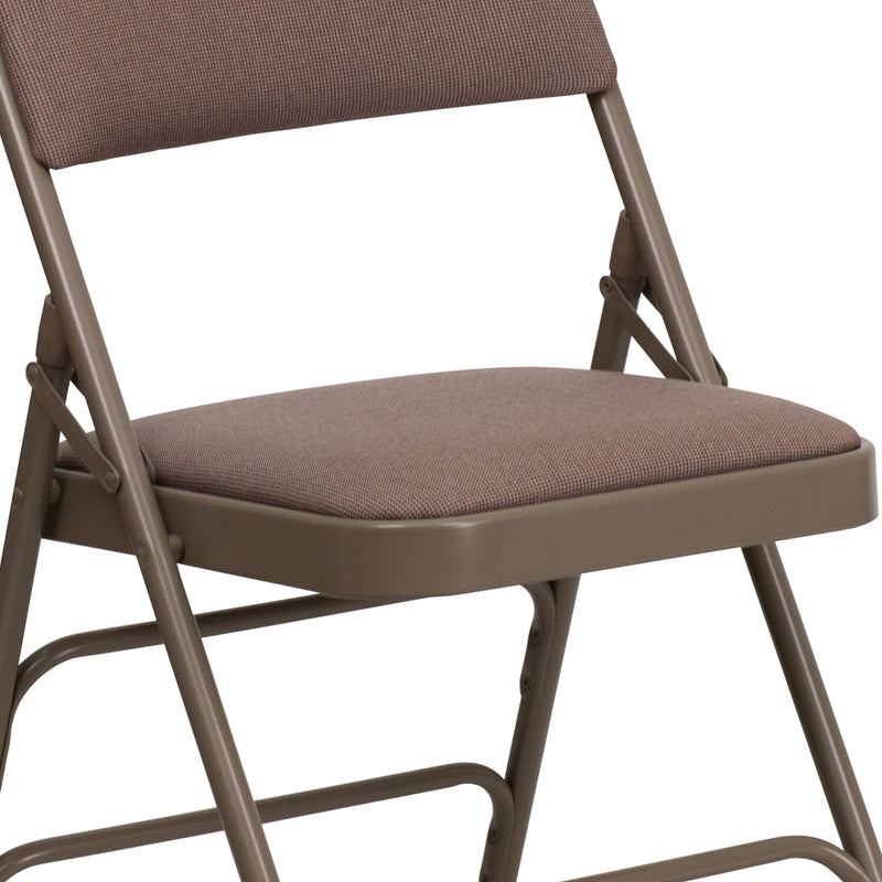 2 Pack SINGLEWAVE Series Curved Triple Braced & Double Hinged Beige Fabric Metal Folding Chair