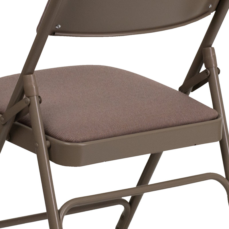 2 Pack SINGLEWAVE Series Curved Triple Braced & Double Hinged Beige Fabric Metal Folding Chair