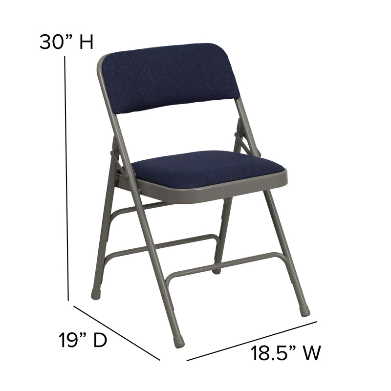 2 Pack SINGLEWAVE Series Curved Triple Braced & Double Hinged Navy Fabric Metal Folding Chair