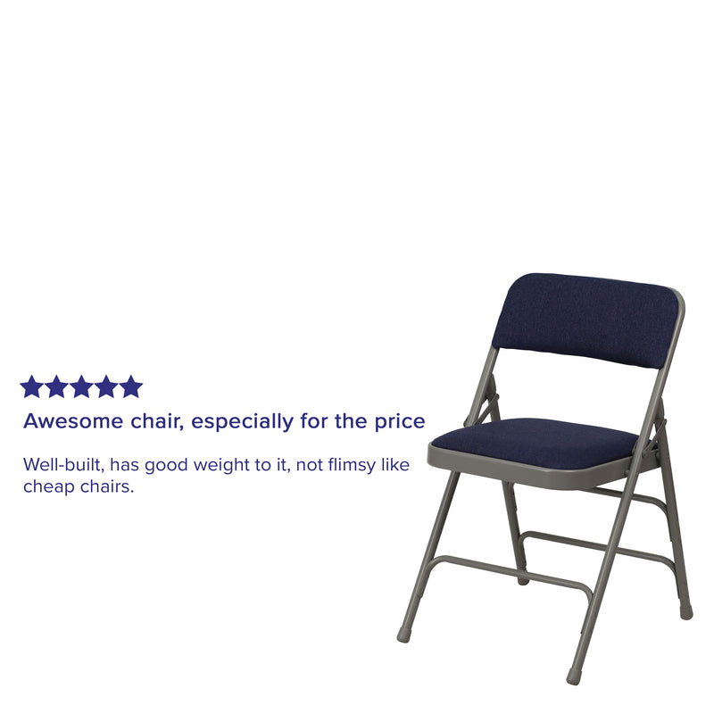 2 Pack SINGLEWAVE Series Curved Triple Braced & Double Hinged Navy Fabric Metal Folding Chair