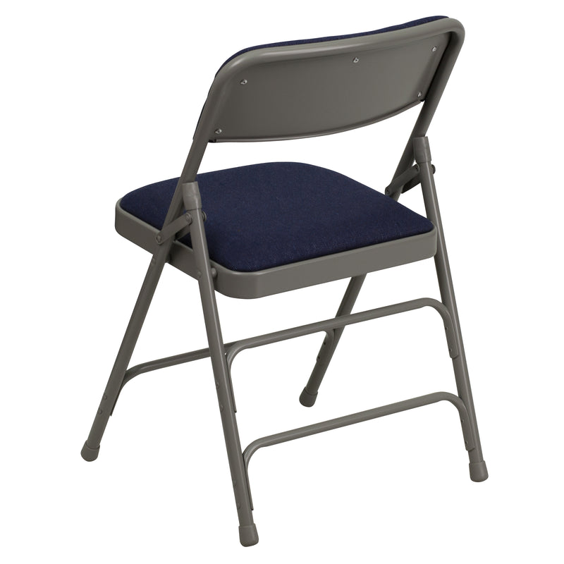 2 Pack SINGLEWAVE Series Curved Triple Braced & Double Hinged Navy Fabric Metal Folding Chair