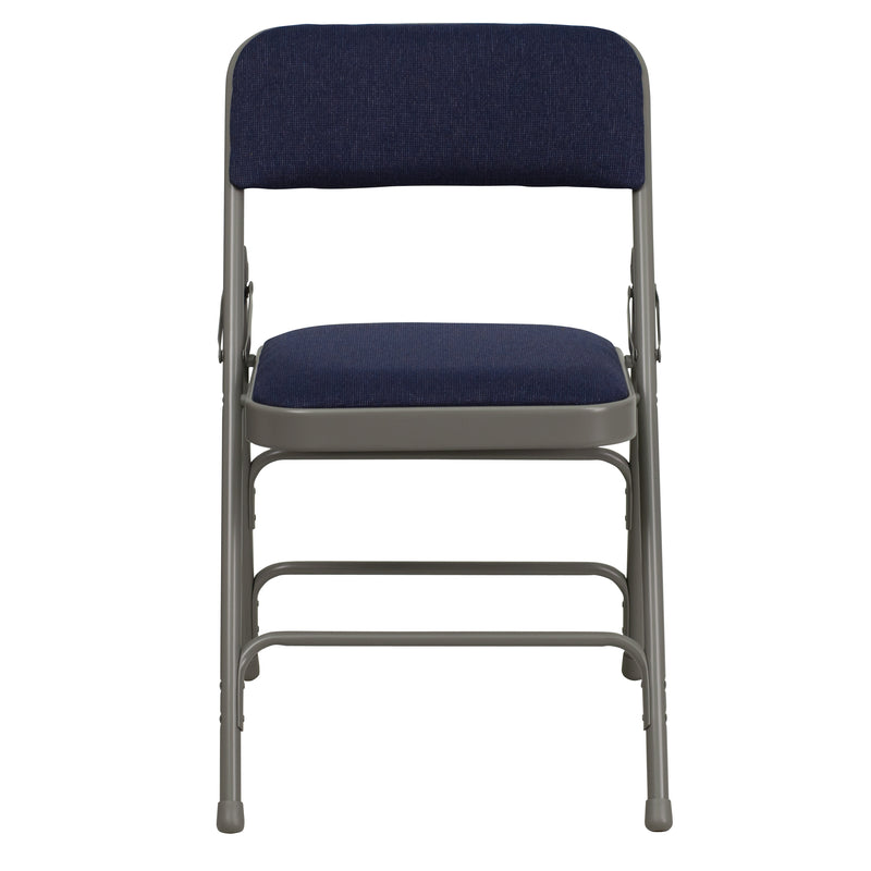 2 Pack SINGLEWAVE Series Curved Triple Braced & Double Hinged Navy Fabric Metal Folding Chair