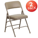 2 Pack SINGLEWAVE Series Curved Triple Braced & Double Hinged Beige Vinyl Metal Folding Chair