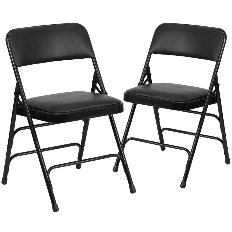 SINGLEWAVE Series Metal Folding Chairs with Padded Seats | Set of 2 Black Metal Folding Chairs