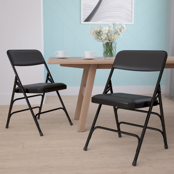 SINGLEWAVE Series Metal Folding Chairs with Padded Seats | Set of 2 Black Metal Folding Chairs