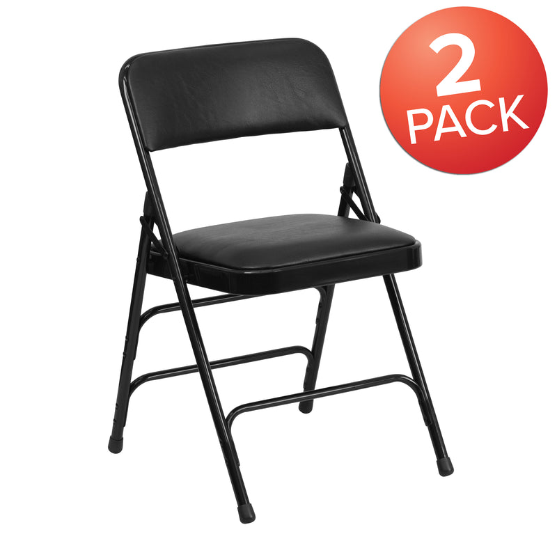 SINGLEWAVE Series Metal Folding Chairs with Padded Seats | Set of 2 Black Metal Folding Chairs