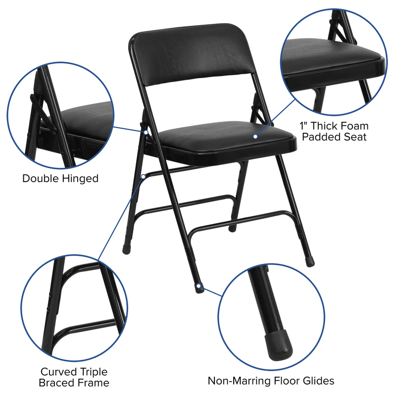 SINGLEWAVE Series Metal Folding Chairs with Padded Seats | Set of 2 Black Metal Folding Chairs