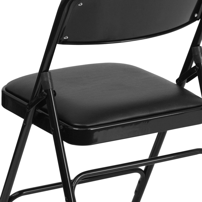 SINGLEWAVE Series Metal Folding Chairs with Padded Seats | Set of 2 Black Metal Folding Chairs