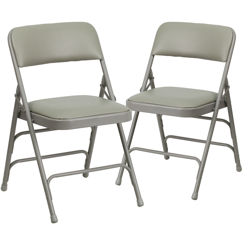 2 Pack SINGLEWAVE Series Curved Triple Braced & Double Hinged Gray Vinyl Metal Folding Chair