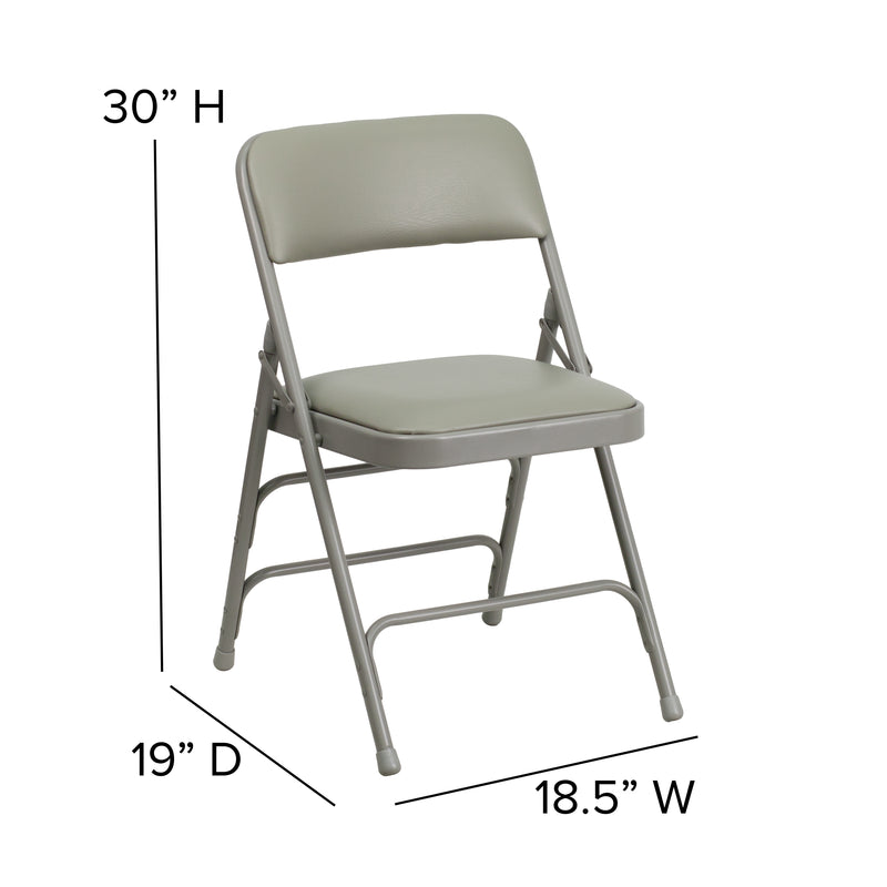 2 Pack SINGLEWAVE Series Curved Triple Braced & Double Hinged Gray Vinyl Metal Folding Chair