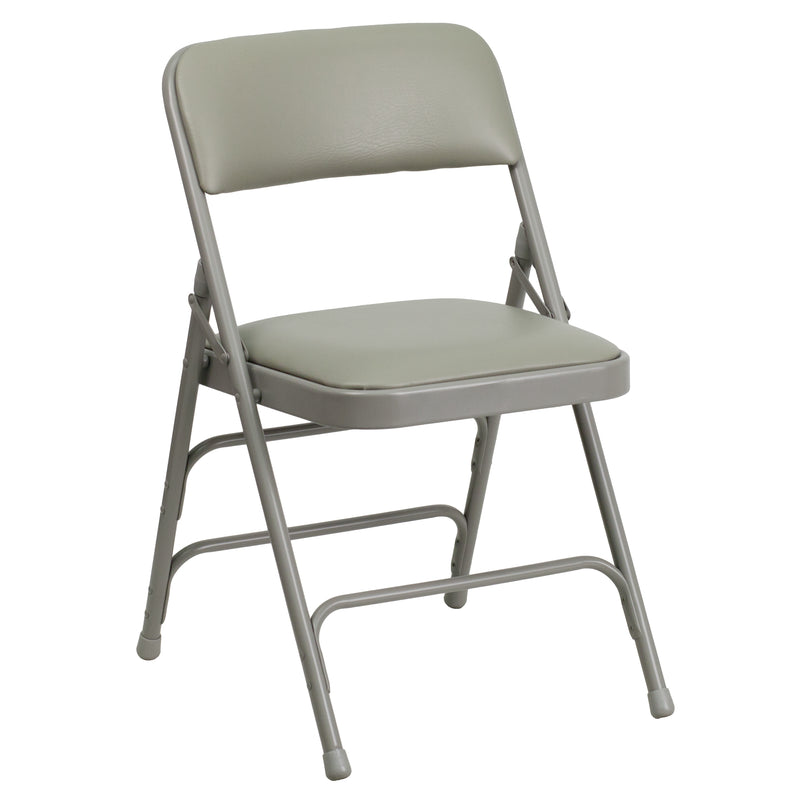 2 Pack SINGLEWAVE Series Curved Triple Braced & Double Hinged Gray Vinyl Metal Folding Chair