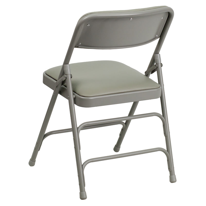 2 Pack SINGLEWAVE Series Curved Triple Braced & Double Hinged Gray Vinyl Metal Folding Chair