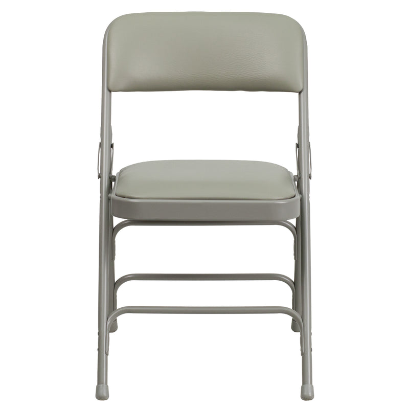 2 Pack SINGLEWAVE Series Curved Triple Braced & Double Hinged Gray Vinyl Metal Folding Chair