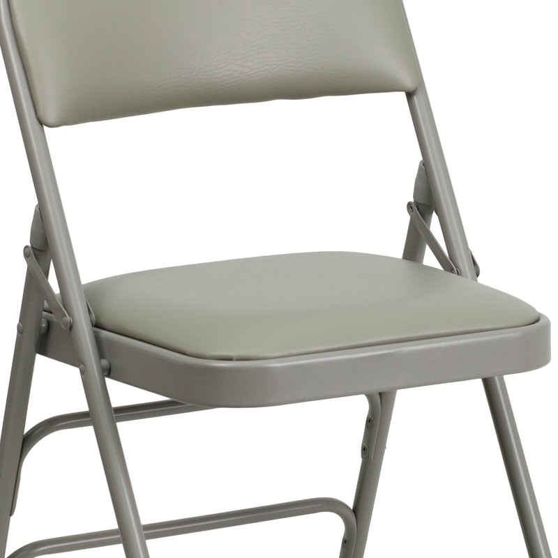 2 Pack SINGLEWAVE Series Curved Triple Braced & Double Hinged Gray Vinyl Metal Folding Chair