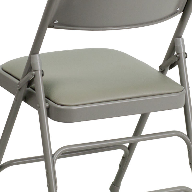 2 Pack SINGLEWAVE Series Curved Triple Braced & Double Hinged Gray Vinyl Metal Folding Chair