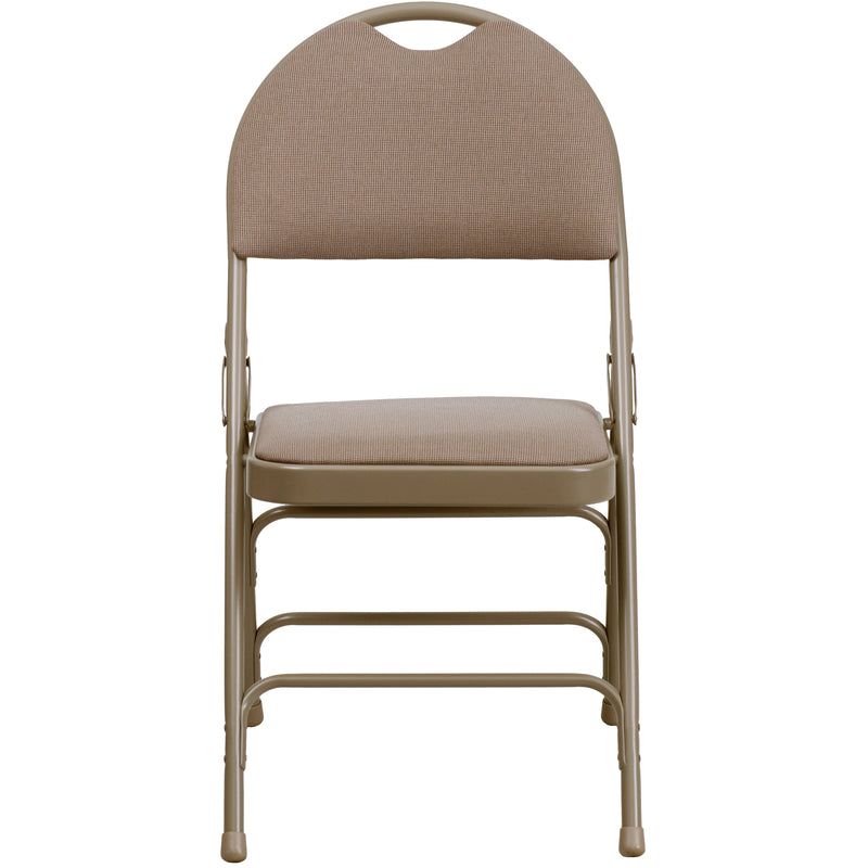 2 Pack SINGLEWAVE Series Ultra-Premium Triple Braced Beige Fabric Metal Folding Chair with Easy-Carry Handle