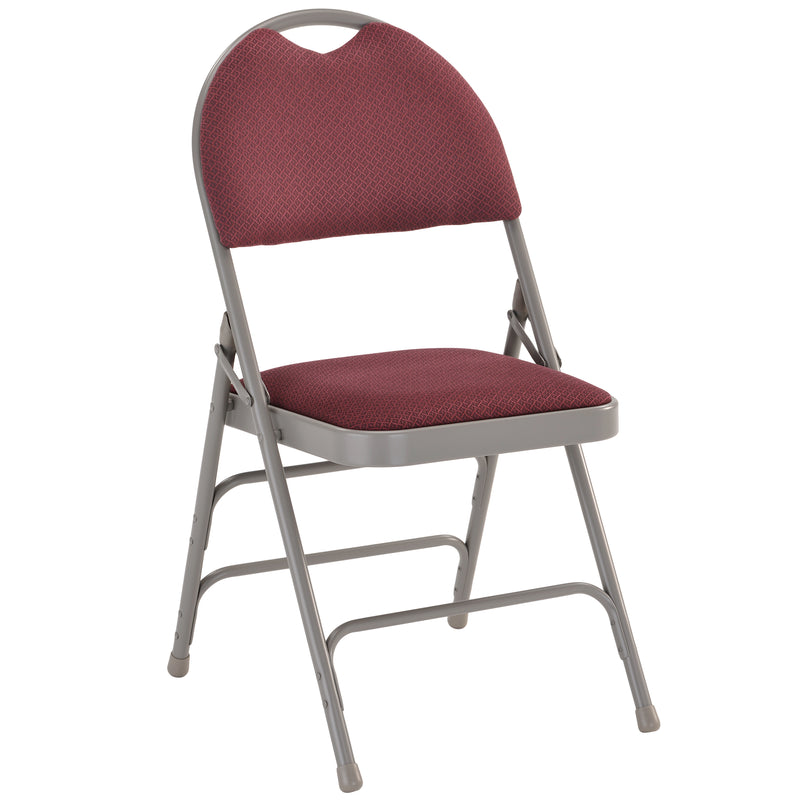 2 Pack SINGLEWAVE Series Ultra-Premium Triple Braced Burgundy Fabric Metal Folding Chair with Easy-Carry Handle