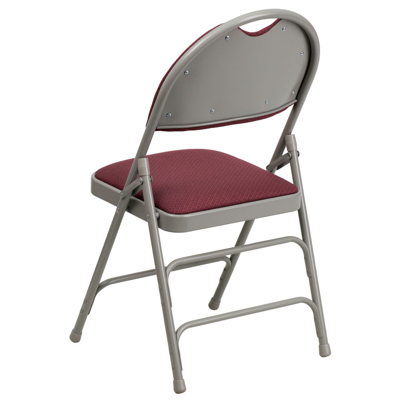 2 Pack SINGLEWAVE Series Ultra-Premium Triple Braced Burgundy Fabric Metal Folding Chair with Easy-Carry Handle