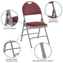 2 Pack SINGLEWAVE Series Ultra-Premium Triple Braced Burgundy Fabric Metal Folding Chair with Easy-Carry Handle