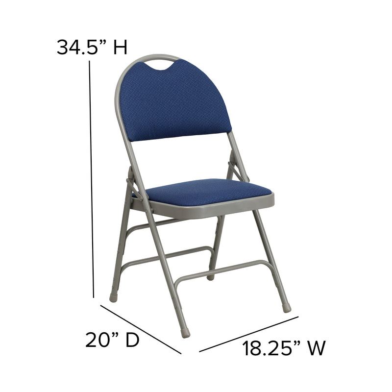 2 Pack SINGLEWAVE Series Ultra-Premium Triple Braced Navy Fabric Metal Folding Chair with Easy-Carry Handle