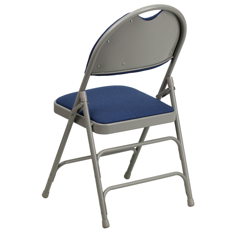 2 Pack SINGLEWAVE Series Ultra-Premium Triple Braced Navy Fabric Metal Folding Chair with Easy-Carry Handle