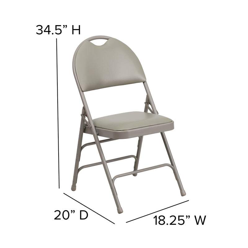 2 Pack SINGLEWAVE Series Ultra-Premium Triple Braced Gray Vinyl Metal Folding Chair with Easy-Carry Handle