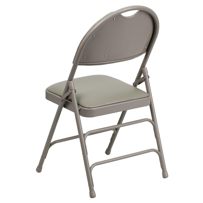 2 Pack SINGLEWAVE Series Ultra-Premium Triple Braced Gray Vinyl Metal Folding Chair with Easy-Carry Handle