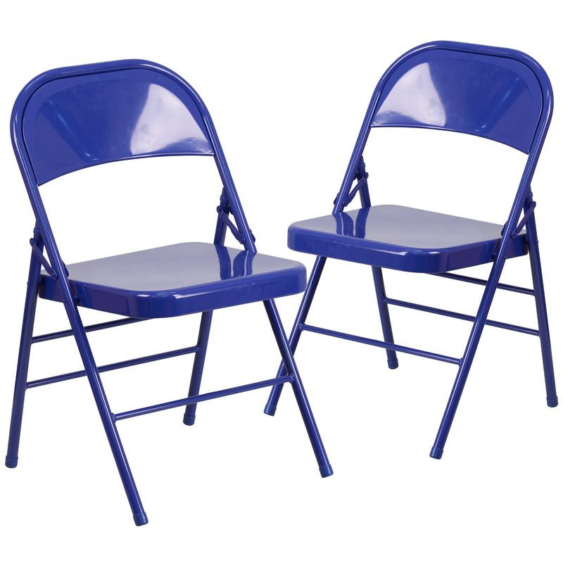 2 Pack SINGLEWAVE COLORBURST Series Cobalt Blue Triple Braced & Double Hinged Metal Folding Chair