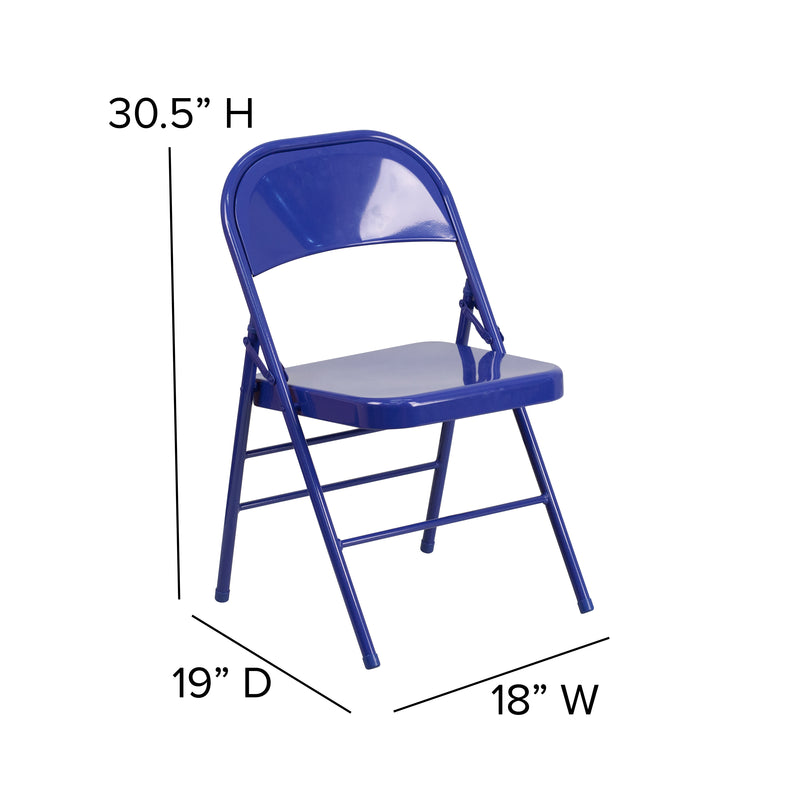 2 Pack SINGLEWAVE COLORBURST Series Cobalt Blue Triple Braced & Double Hinged Metal Folding Chair