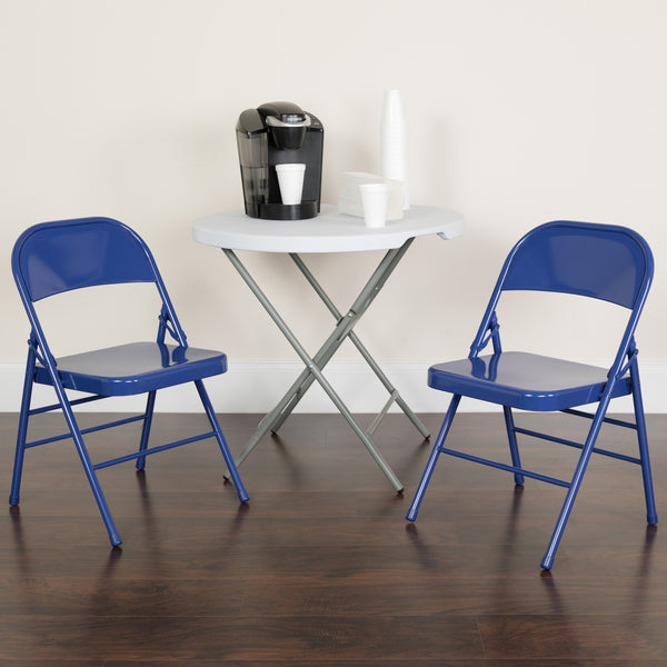 2 Pack SINGLEWAVE COLORBURST Series Cobalt Blue Triple Braced & Double Hinged Metal Folding Chair