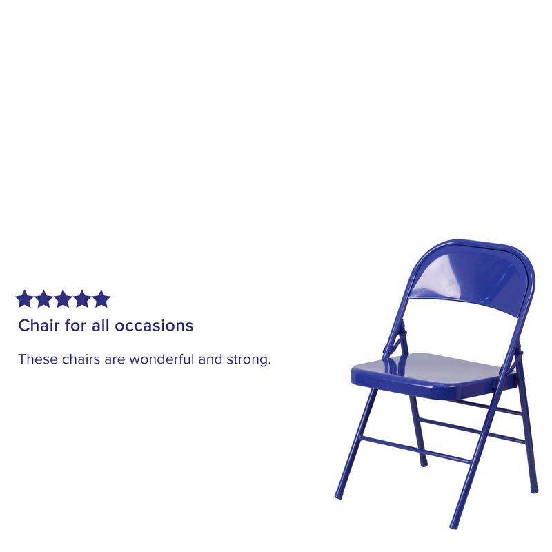 2 Pack SINGLEWAVE COLORBURST Series Cobalt Blue Triple Braced & Double Hinged Metal Folding Chair