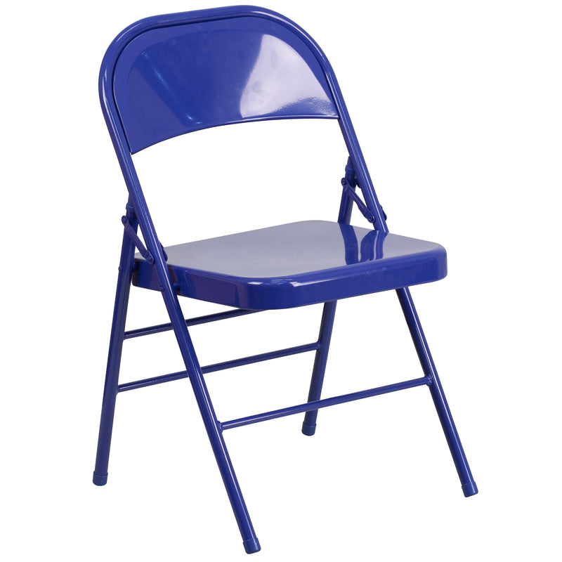 2 Pack SINGLEWAVE COLORBURST Series Cobalt Blue Triple Braced & Double Hinged Metal Folding Chair