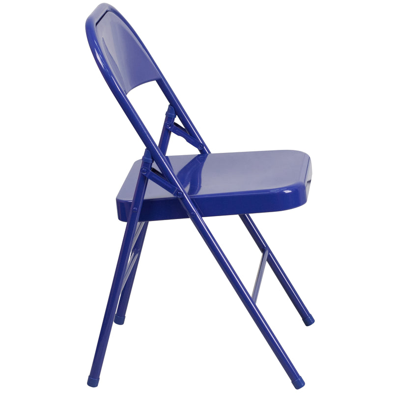 2 Pack SINGLEWAVE COLORBURST Series Cobalt Blue Triple Braced & Double Hinged Metal Folding Chair