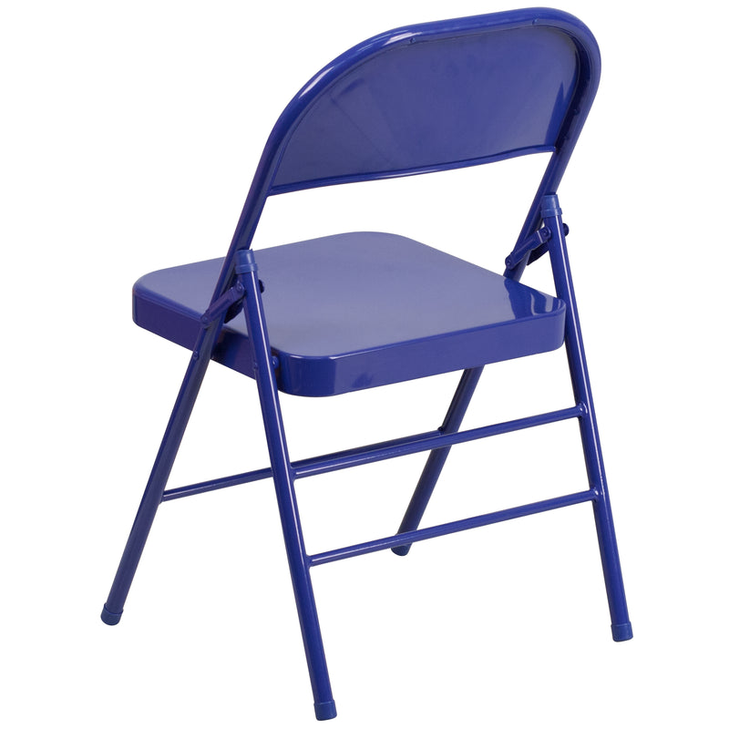 2 Pack SINGLEWAVE COLORBURST Series Cobalt Blue Triple Braced & Double Hinged Metal Folding Chair