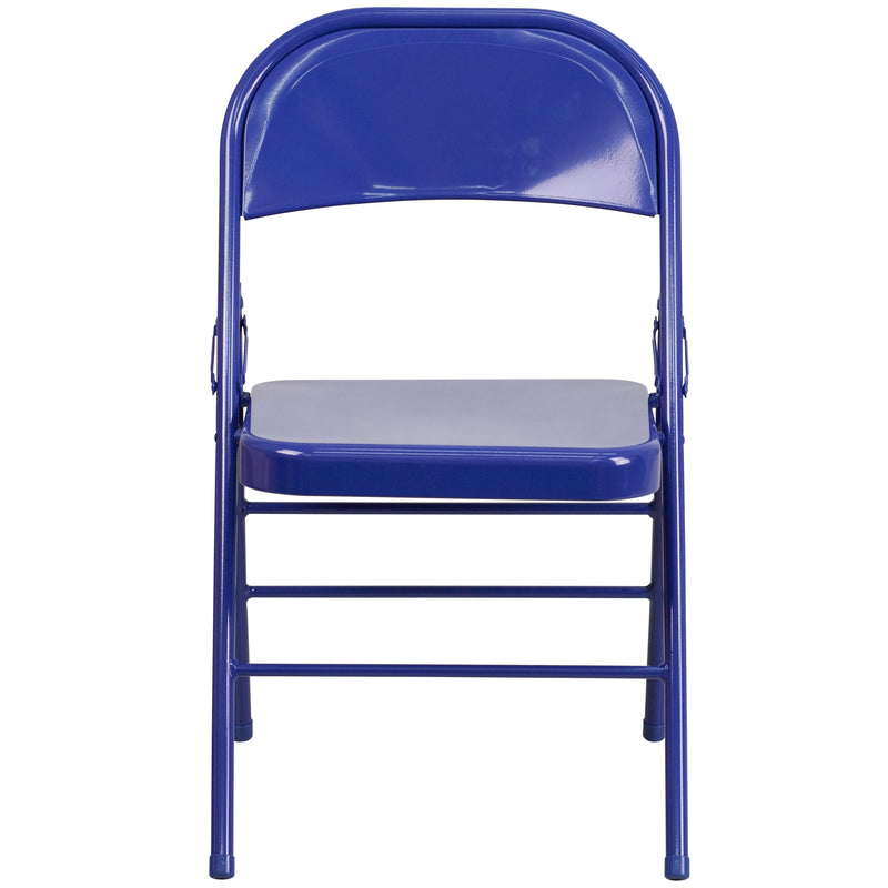 2 Pack SINGLEWAVE COLORBURST Series Cobalt Blue Triple Braced & Double Hinged Metal Folding Chair