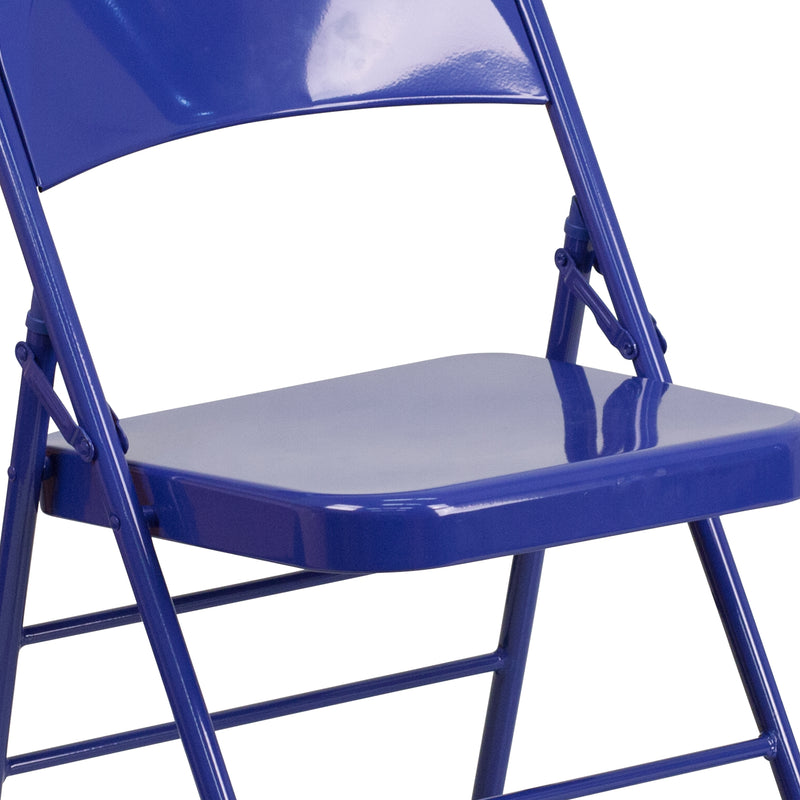 2 Pack SINGLEWAVE COLORBURST Series Cobalt Blue Triple Braced & Double Hinged Metal Folding Chair