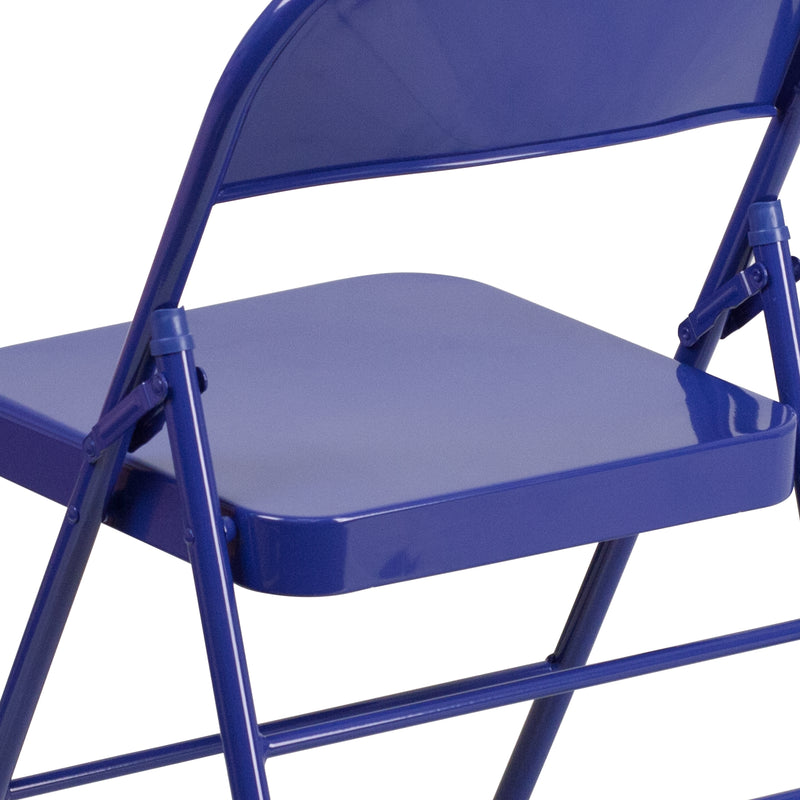 2 Pack SINGLEWAVE COLORBURST Series Cobalt Blue Triple Braced & Double Hinged Metal Folding Chair