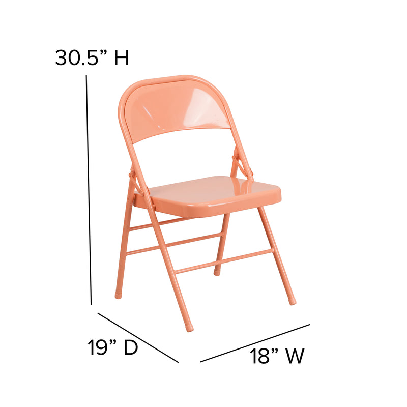 2 Pack SINGLEWAVE COLORBURST Series Sedona Coral Triple Braced & Double Hinged Metal Folding Chair