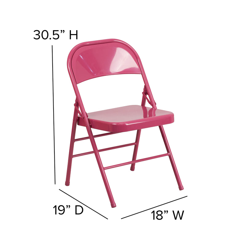 2 Pack SINGLEWAVE COLORBURST Series Shockingly Fuchsia Triple Braced & Double Hinged Metal Folding Chair