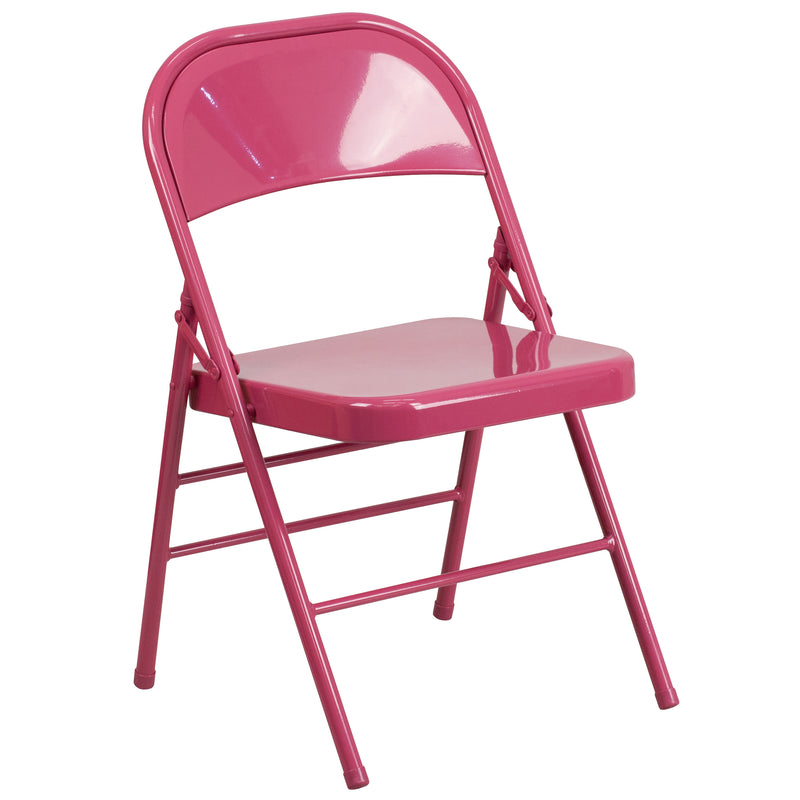 2 Pack SINGLEWAVE COLORBURST Series Shockingly Fuchsia Triple Braced & Double Hinged Metal Folding Chair