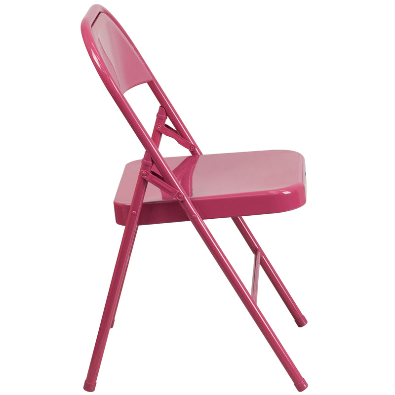 2 Pack SINGLEWAVE COLORBURST Series Shockingly Fuchsia Triple Braced & Double Hinged Metal Folding Chair