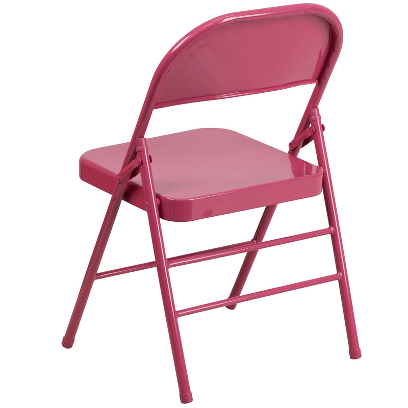 2 Pack SINGLEWAVE COLORBURST Series Shockingly Fuchsia Triple Braced & Double Hinged Metal Folding Chair