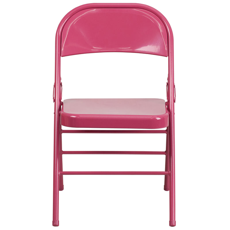 2 Pack SINGLEWAVE COLORBURST Series Shockingly Fuchsia Triple Braced & Double Hinged Metal Folding Chair